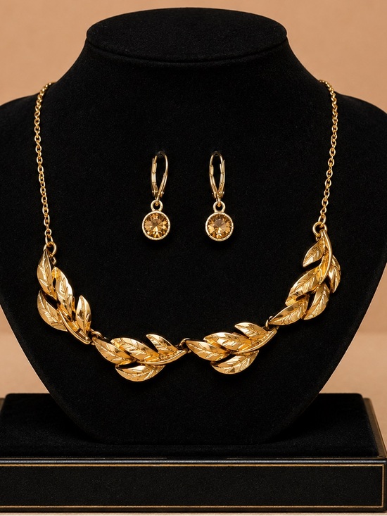 Monet Jewelry - Monet Gold-Tone Leaf Necklace with Crystal Drop Earrings